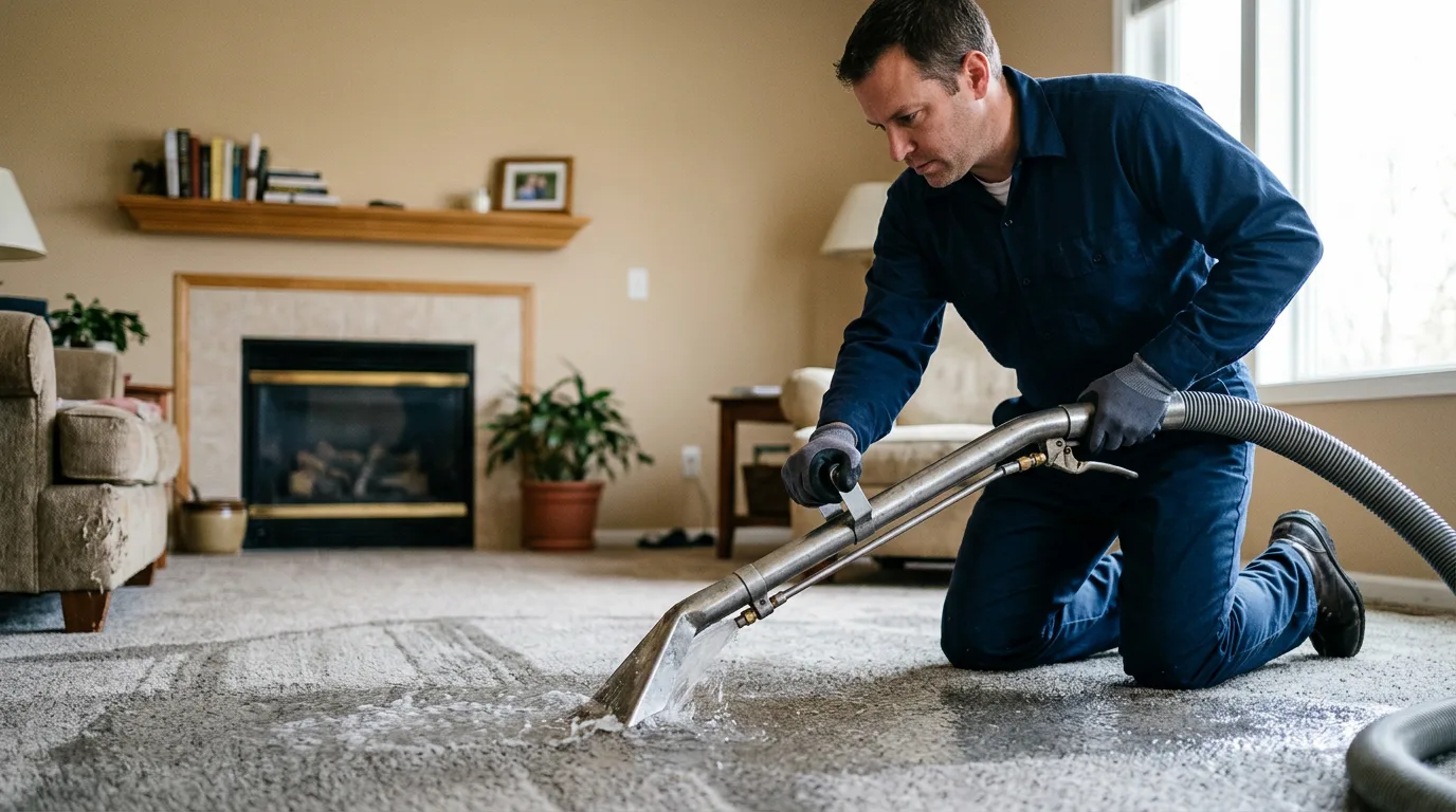 Water damage restoration technician working near Edwardsville, IL
